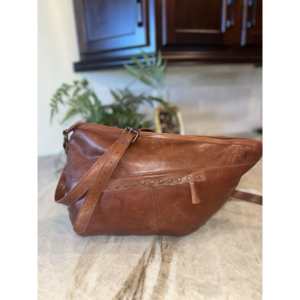 Ashwood Harrods Large Asymmetrical Leather Studded Bag Whiskey Brown NWT Cowboy